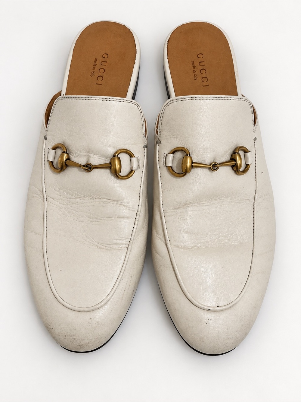White/Cream Gucci Princetown Horsebit Mules – Size 39
